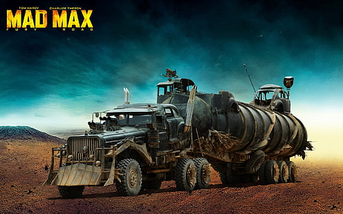 Cartel de la película Mad Max, desierto, camión, calavera, postapokalipsis, Mad Max: Fury Road, la plataforma de guerra, Fondo de pantalla HD HD wallpaper