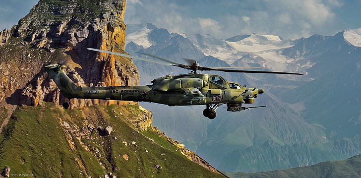green helicopter, military, helicopters, Mil Mi-28, Russian Air Force, vehicle, HD wallpaper