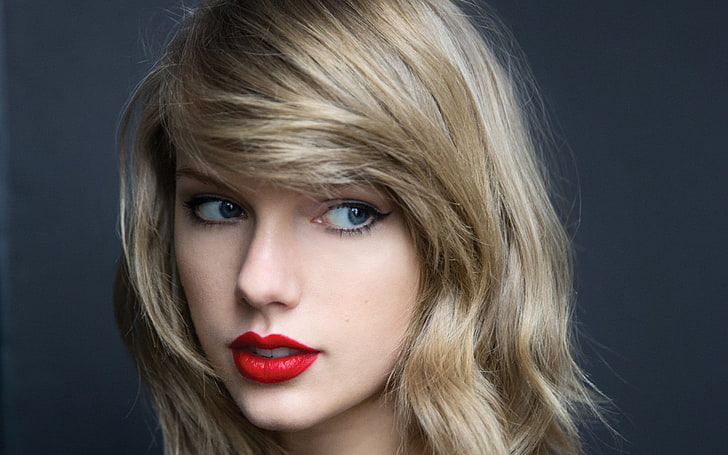 taylor swift, face portrait, close-up, red lips, Girls, HD wallpaper