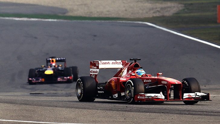червена състезателна кола, Фернандо Алонсо, Ферари, Формула 1, Скудерия Ферари, HD тапет