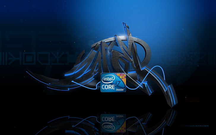 Logo Intel Core i7, processore, logo, blu, nero, linee, graffiti, Sfondo HD