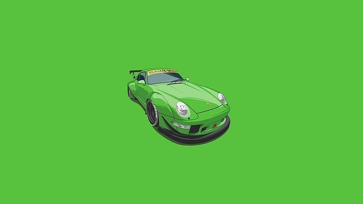 Porsche, Hijau, Digital, Ilustrasi, 993, RWB, Minimalis, Wallpaper HD