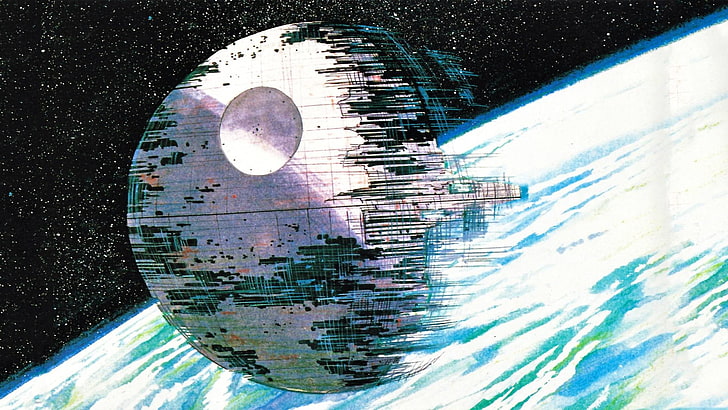 Star Wars Death Star digital wallpaper, Star Wars, science fiction, Death Star, artwork, wireframe, Ralph McQuarrie, space, movies, Earth, Star Wars: Return of the Jedi, stormtrooper, HD wallpaper