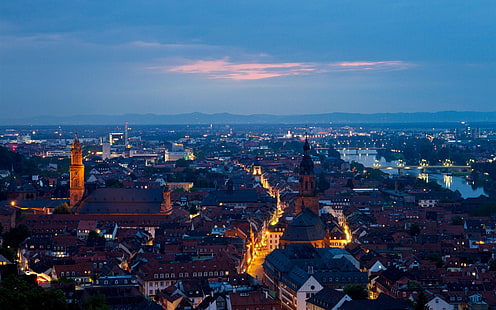 Heidelberg, Niemcy, miasto, wieczór, domy, ulice, światła, Heidelberg, Niemcy, miasto, wieczór, domy, ulice, światła, Tapety HD HD wallpaper