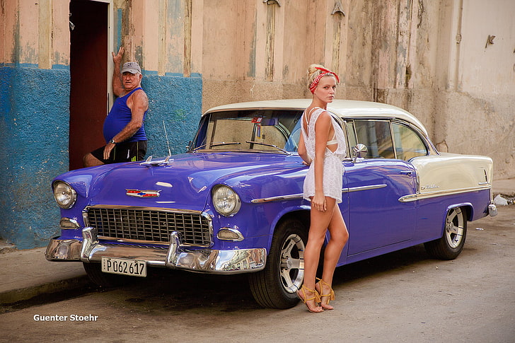 المرأة ، عارضة الأزياء ، Guenter Stoehr ، سيارة ، Oldtimer ، كوبا، خلفية HD