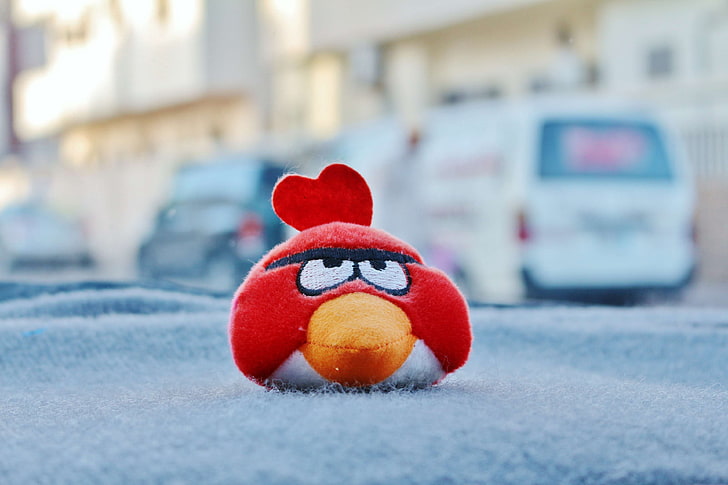 angry, angry bird, animal, animated, cartoon, character, chicken, cute, eyebrow, eyes, red, symbol, HD wallpaper