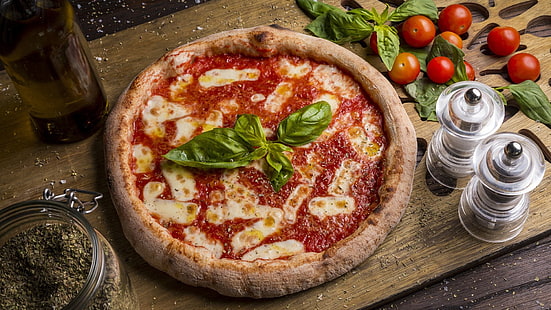 пица, италианска храна, вегетарианска храна, пица маргарита, HD тапет HD wallpaper