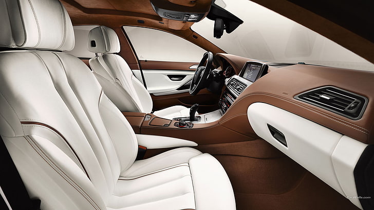 interior kendaraan putih dan coklat, BMW 6, BMW, mobil, interior mobil, kendaraan, Wallpaper HD