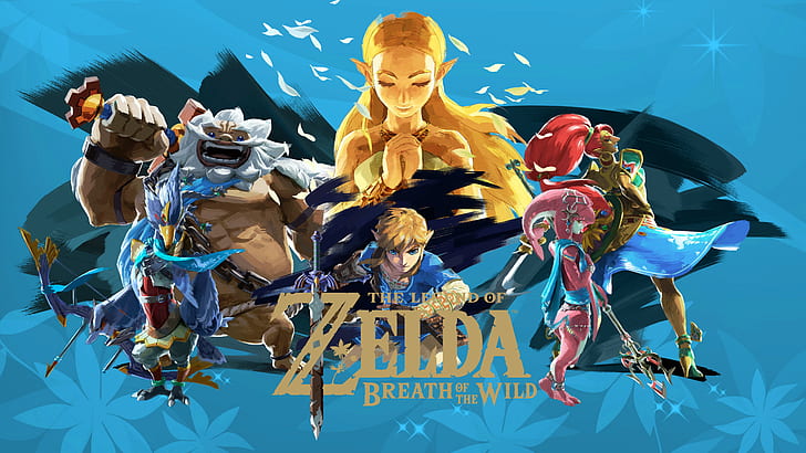 Zelda, La leggenda di Zelda: Breath of the Wild, Daruk (La leggenda di Zelda), Link, Mipha (La leggenda di Zelda), Revali (La leggenda di Zelda), La leggenda di Zelda, Urbosa (La leggenda di Zelda), Sfondo HD