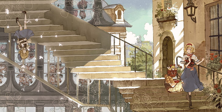 stairs, abstract, anime girls, Touhou, Alice Margatroid, HD wallpaper