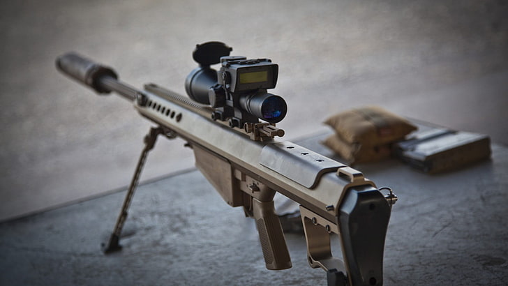 karabin szturmowy czarny z lunetą taktyczną, pistolet, Barrett M82, Barrett .50 Cal, Barrett M82 A1, karabin snajperski, lunety, Tapety HD