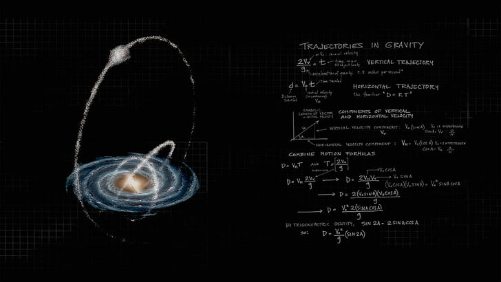 Trayectorias de gravedad, ilustración del sistema solar, tipografía, 1920x1080, física, gravedad, trayectoria, Fondo de pantalla HD