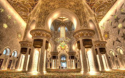 มัสยิดหลวง Sheikh Zayed Abu Dhabi ออกแบบตกแต่งภายในห้องโถงใหญ่พื้นหลังเดสก์ทอป HD 1920 × 1200, วอลล์เปเปอร์ HD HD wallpaper
