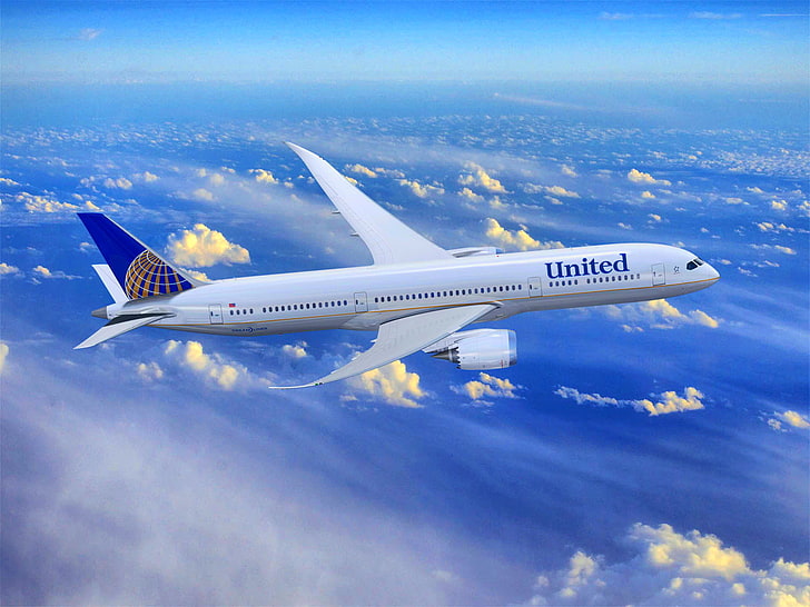 United Airlines, เครื่องบิน United สีขาว, เครื่องบิน / เครื่องบิน, เครื่องบินพาณิชย์, เครื่องบิน, วอลล์เปเปอร์ HD