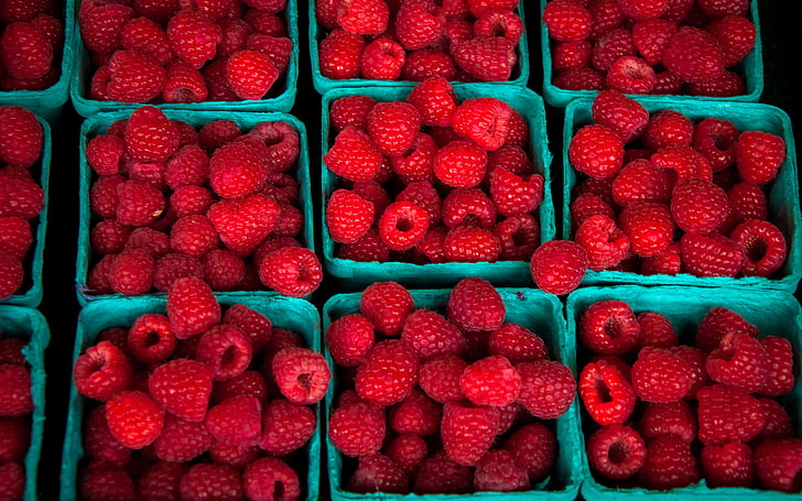 Raspberries Boxes, bunch of raspberry, Nature, Food, red, HD wallpaper