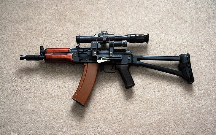 Akm assault rifle, svart och brunt AK assault rifle, War & Army, Machine Gun, war, gun, army, HD tapet