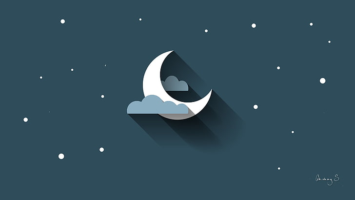 Mond und Wolken Wallpaper, Flatdesign, digitale Kunst, Minimalismus, HD-Hintergrundbild