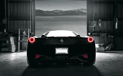 Czarny supersamochód Ferrari 458 Italia, widok z tyłu, Ferrari, czarny, supersamochód, tył, widok, Tapety HD HD wallpaper