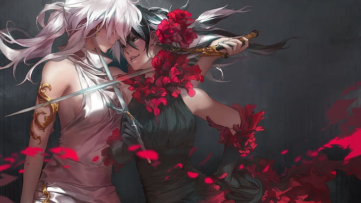 two female anime characters, anime, anime girls, Carciphona, HD wallpaper