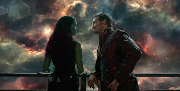 Film, Penjaga Galaxy, Chris Pratt, Gamora, Star Lord, Zoe Saldana, Wallpaper HD HD wallpaper