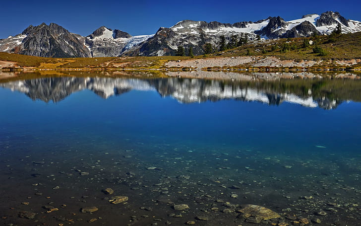 Grenzenlose Natur, schneebedeckter Berg spiegelt sich in Wasser, Landschaft, Bergen, Natur, Seen, Felsen, Natur und Landschaften wider, HD-Hintergrundbild