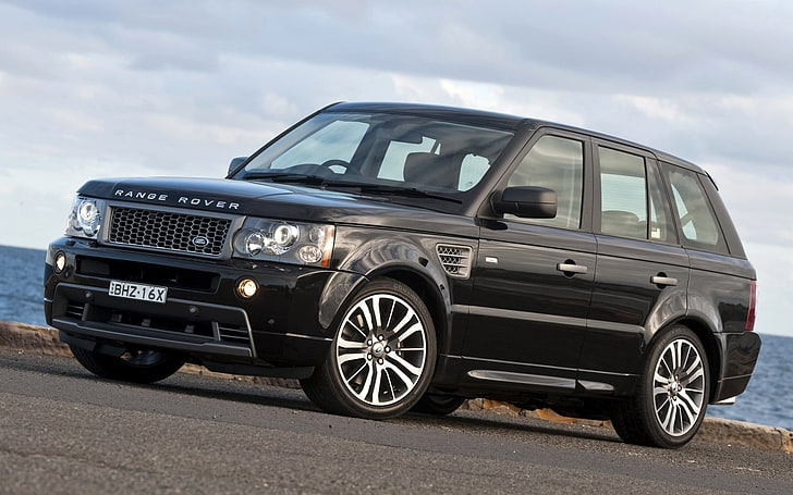 черен Land Rover Range Rover SUV, Land Rover, Range Rover, спорт, щурмер, Range Rover спорт, джип, преден, черен, небе, HD тапет