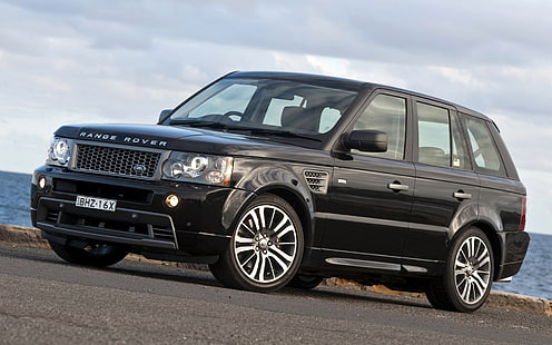 черен Land Rover Range Rover SUV, Land Rover, Range Rover, спорт, щурмер, Range Rover спорт, джип, преден, черен, небе, HD тапет HD wallpaper