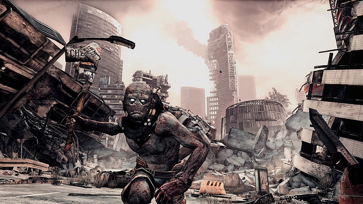 robot memegang wallpaper digital kapak, Rage (video game), Mutant, apocalyptic, video game, attack, Wallpaper HD