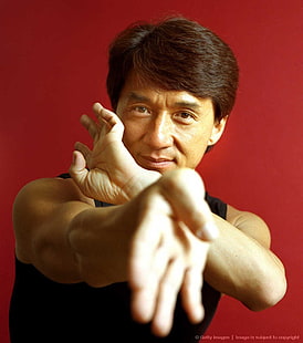 herr svart skjorta med rund hals, Jackie Chan, affär, män, skådespelare, HD tapet HD wallpaper