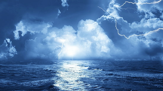 Lightning Storm Ocean Clouds HD, natura, ocean, chmury, piorun, burza, Tapety HD HD wallpaper