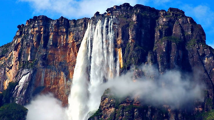 Angel Falls Height 979 M Местоположение Национален парк Auyantepui Canaima Национален парк Боливар Венецуела Full Hd Тапети 1920 × 1080, HD тапет