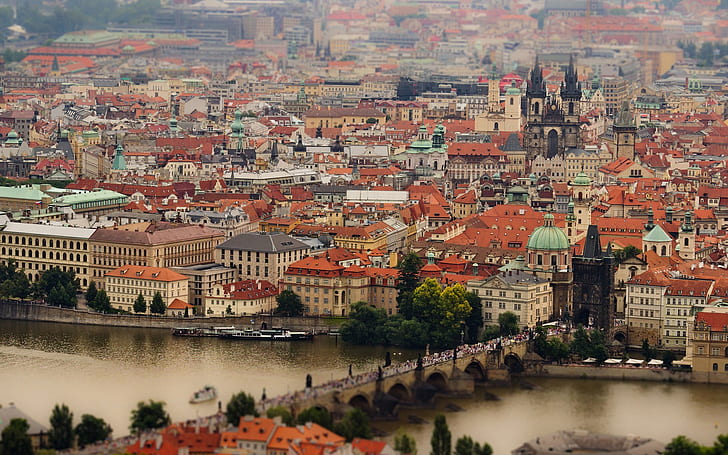 プラハ、チェコ共和国、カレル橋、ヴルタヴァ川、建物、プラハ、チェコ共和国、カレル、橋、ヴルタヴァ川、建物、 HDデスクトップの壁紙