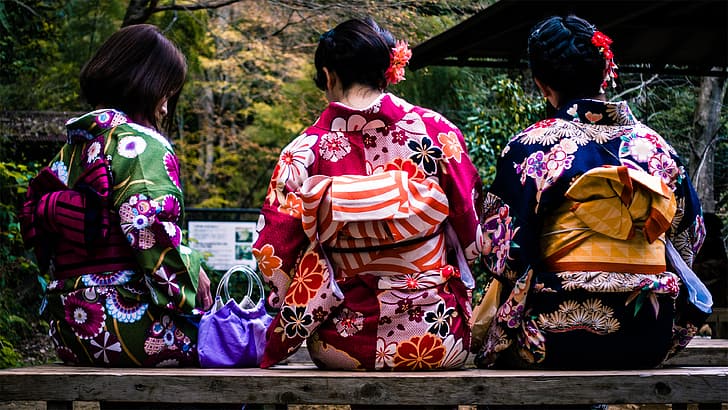 Japan, kimono, Japanese kimono, temple, HD wallpaper