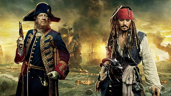 Pirates Of The Caribbean, Pirates of the Caribbean: On Stranger Tides, Geoffrey Rush, Hector Barbossa, Jack Sparrow, Johnny Depp, HD wallpaper HD wallpaper