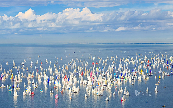 sea, the sky, yacht, Italy, sail, Trieste, regatta Barcolana, HD wallpaper