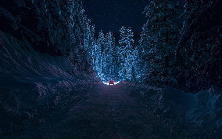 voiture, neige, nuit, Fond d'écran HD