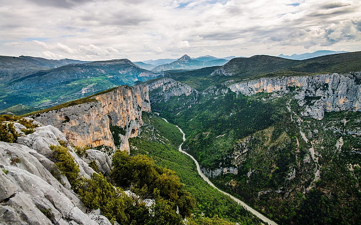 aerial photography of mountains, nature, landscape, Verdon Gorge, France, cliff, hills, HD wallpaper