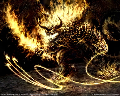 fuoco, Il Signore degli Anelli, Il Signore degli Anelli: War of the Ring, Balrog, Sfondo HD HD wallpaper