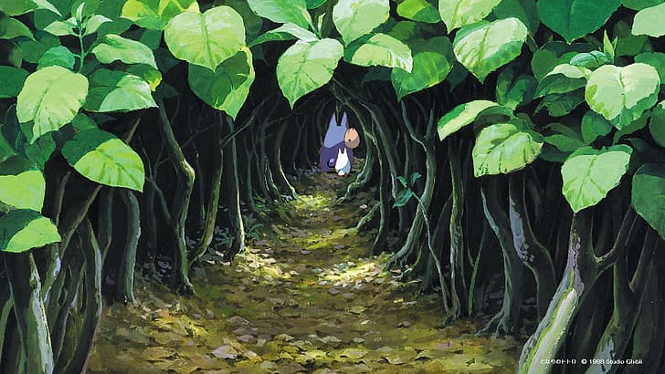 Studio Ghibli, Movie Screenshots, anime, animated movies, Totoro, My Neighbor Totoro, leaves, HD wallpaper