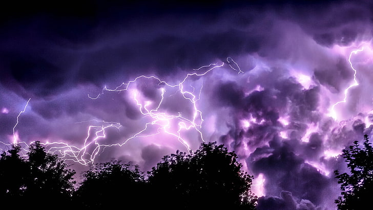 lightning, sky, thunder, purple, cloud, thunderstorm, phenomenon, cumulus, storm, darkness, meteorological phenomenon, night, HD wallpaper
