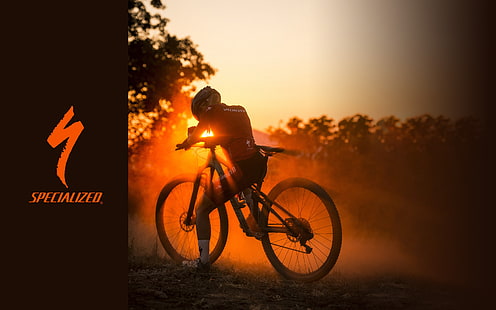 the sun, rays, sunset, bike, sport, light, bicycle, racer, cycle, race, sun, Cycling, specialized, mtb, led, spesh, HD wallpaper HD wallpaper
