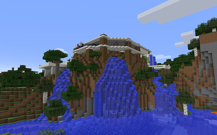 Minecraft video game, Minecraft, video games, waterfall, HD wallpaper
