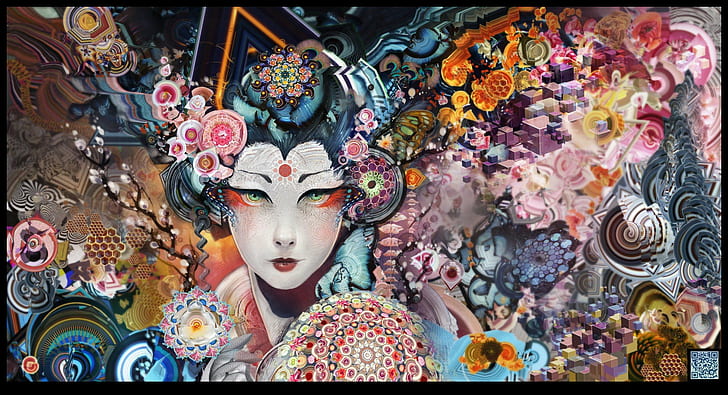 geisha android warna-warni psychedelic warna-warni, Wallpaper HD