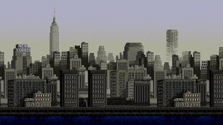 cityscape, piksel, 8-bit, Kota New York, seni piksel, bangunan, Gedung Empire State, Wallpaper HD