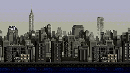 cityscape ، بكسل ، 8 بت ، مدينة نيويورك ، فن البكسل ، بناء ، مبنى إمباير ستيت، خلفية HD HD wallpaper