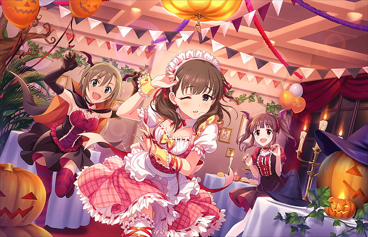 the idolmaster cinderella girls, sakuma mayu, halloween, brown hair, Anime, HD wallpaper
