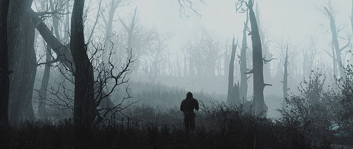 withered trees, dual monitors, video games, Fallout 4, Fallout, HD wallpaper