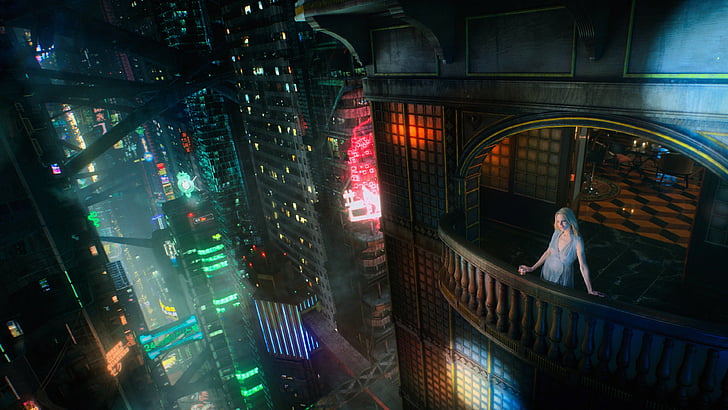 futuristik, cyberpunk, dunia masa depan, 4K, Wallpaper HD