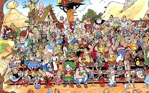 asterix, comic, frances, obelix, poblado, romanos, HD wallpaper HD wallpaper