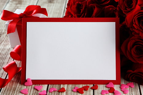 prostokątna biało-czerwona ramka na zdjęcia, miłość, kwiaty, róże, walentynki, Tapety HD HD wallpaper